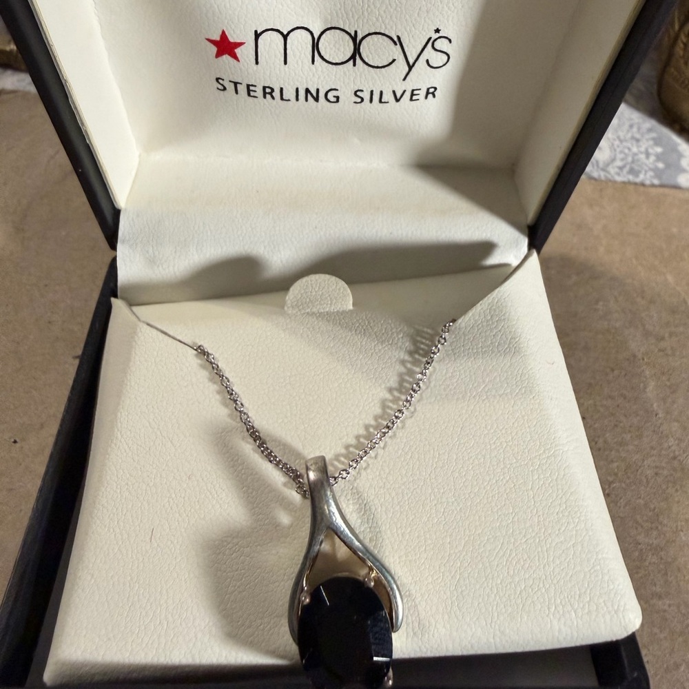 Onyx Sterling Silver Necklace with Black Pendant